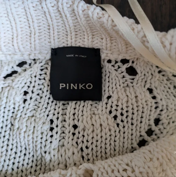 Pinko xs cotton knit sweater pom pom cream white - Picture 2 of 7